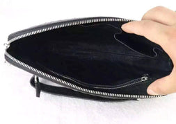 Genuine Ostrich Leather Shell Clutch Bag/Travel Case With Lock Black For Men