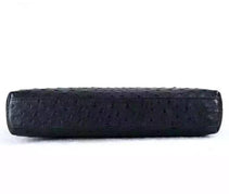 Genuine Ostrich Leather Shell Clutch Bag/Travel Case With Lock Black For Men