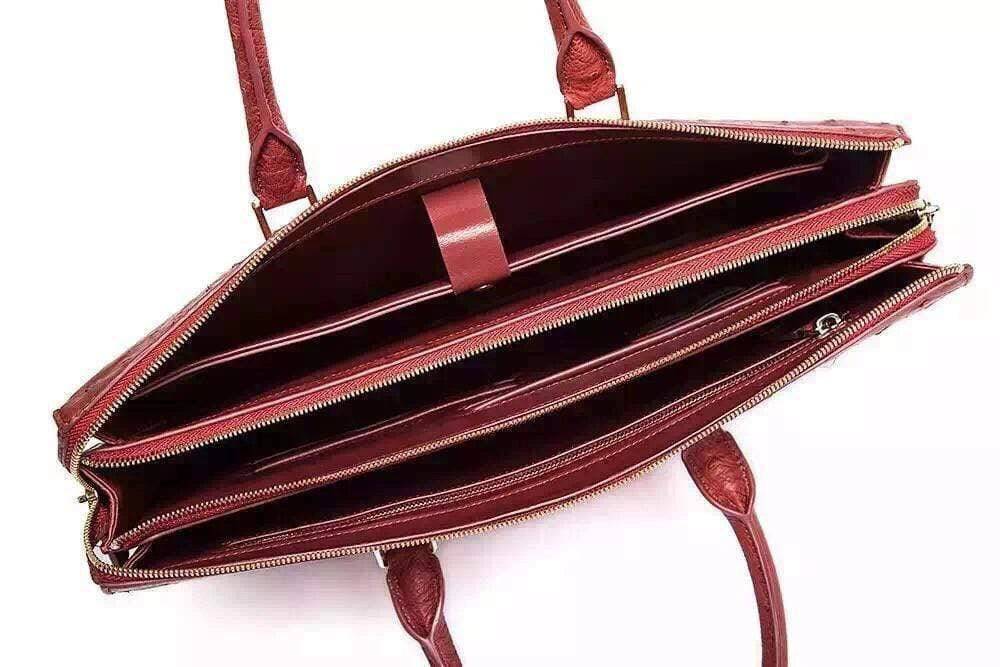 Genuine Ostrich Skin Leather Red Large Tote Shoulder Bag