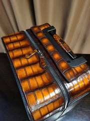Retro Brown Crocodile Leather Trolley/Roll Aboard Suitcase Weekend/Travel Bag Trolley Case Universal Wheels 20-Inch With Hand Painting