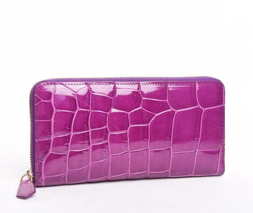 High Shiny Genuine Crocodile Skin Leather Zip Wallets