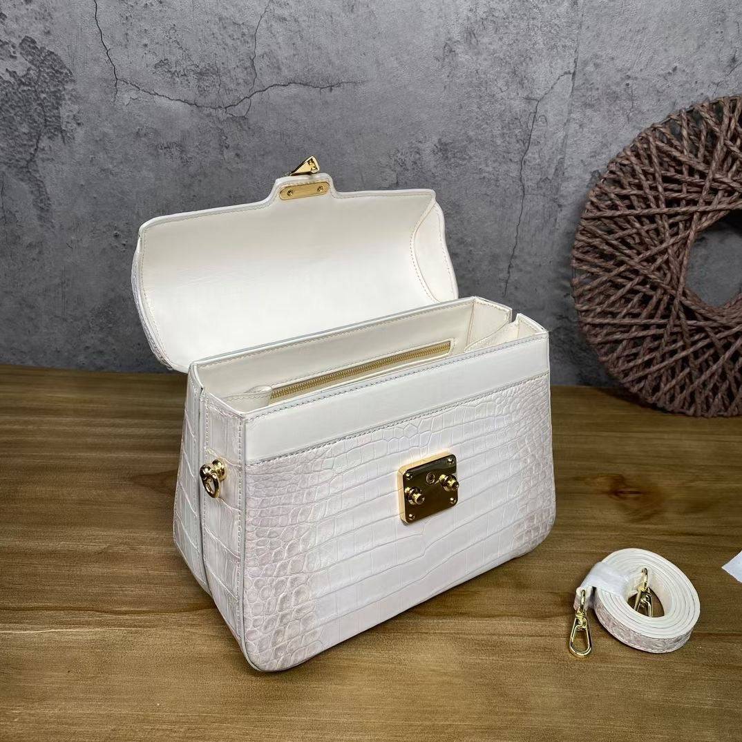 Himalaya White Crocodile Skin Leather Top Handle Bags