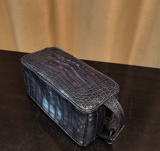 Mens Clutch Vintage Crocodile Leather Cosmetic Pouch Bag