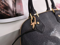 Genuine Stingray Leather Shell Top Handle Bag For Women