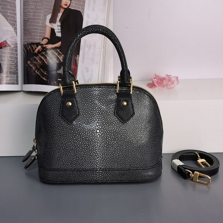 Genuine Stingray Leather Shell Top Handle Bag For Women
