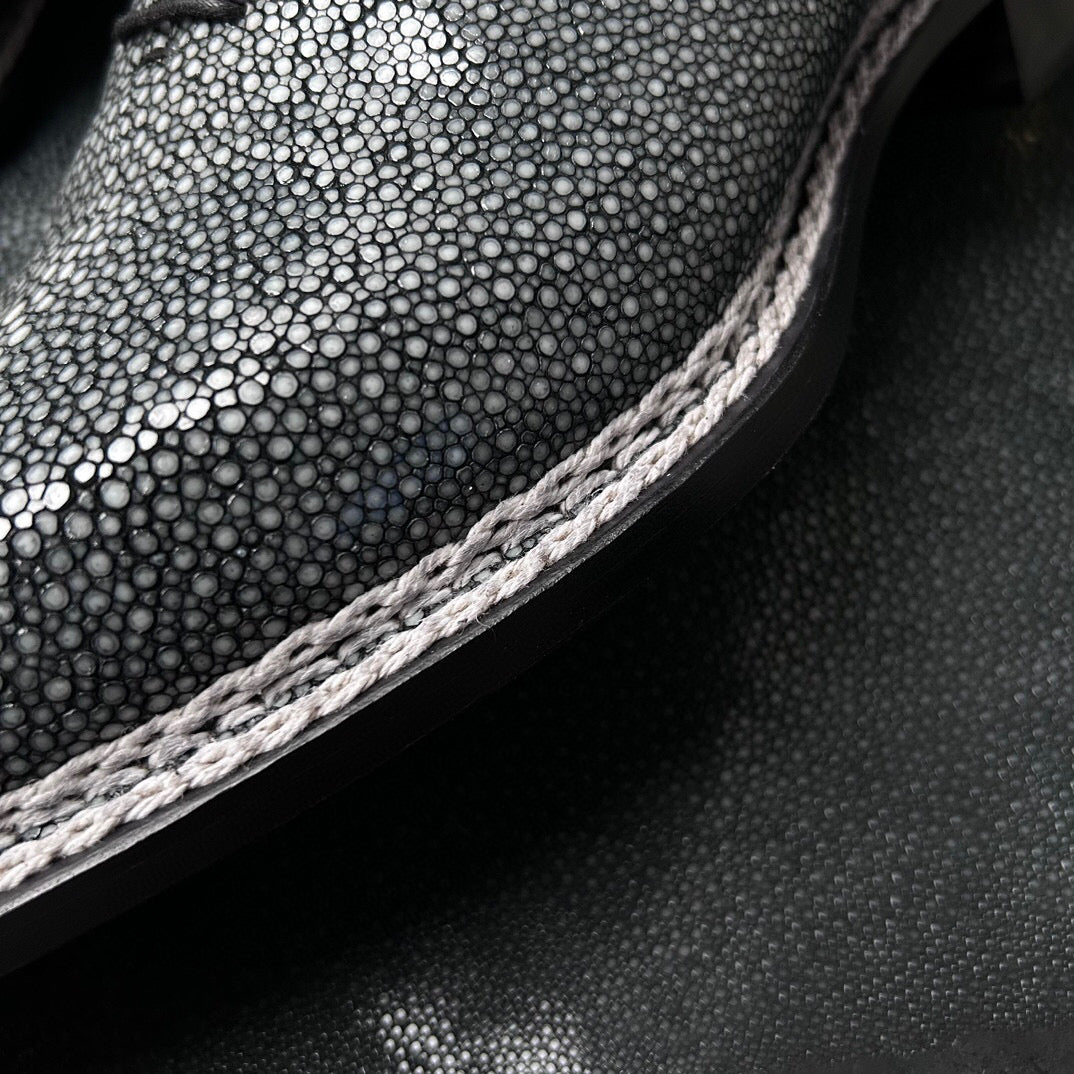 Genuine Pearl Stingray Leather Norwegian Sewn Goodyear Fiddleback Sole Lace Up Dress Shoes