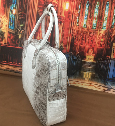 Preorder Crocodile Briefcase , Genuine Crocodile Belly Leather Briefcase Dark Blue