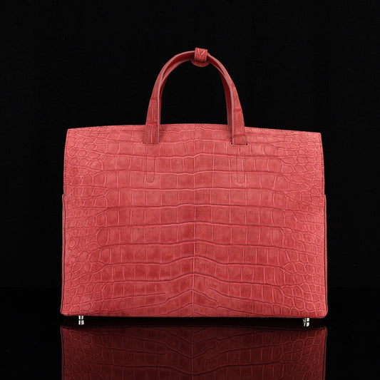 Nubuck Genuine Crocodile Skin Leather Top Handle Tote Duffel Bag Large