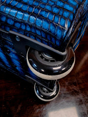 Genuine Crocodile Skin Leather Large Duffel Roller Handle Shoulder Business Travel Bag Vintage Blue