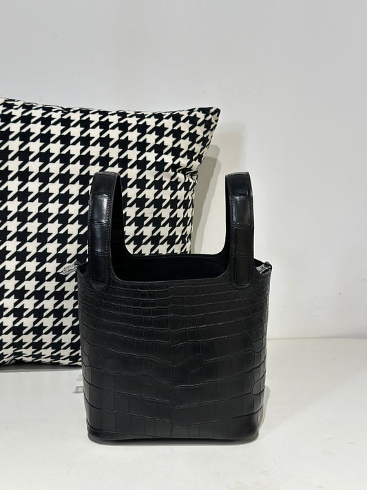 Women's Matt Genuine Crocodile Skin Leather Mini Handle Bag Black