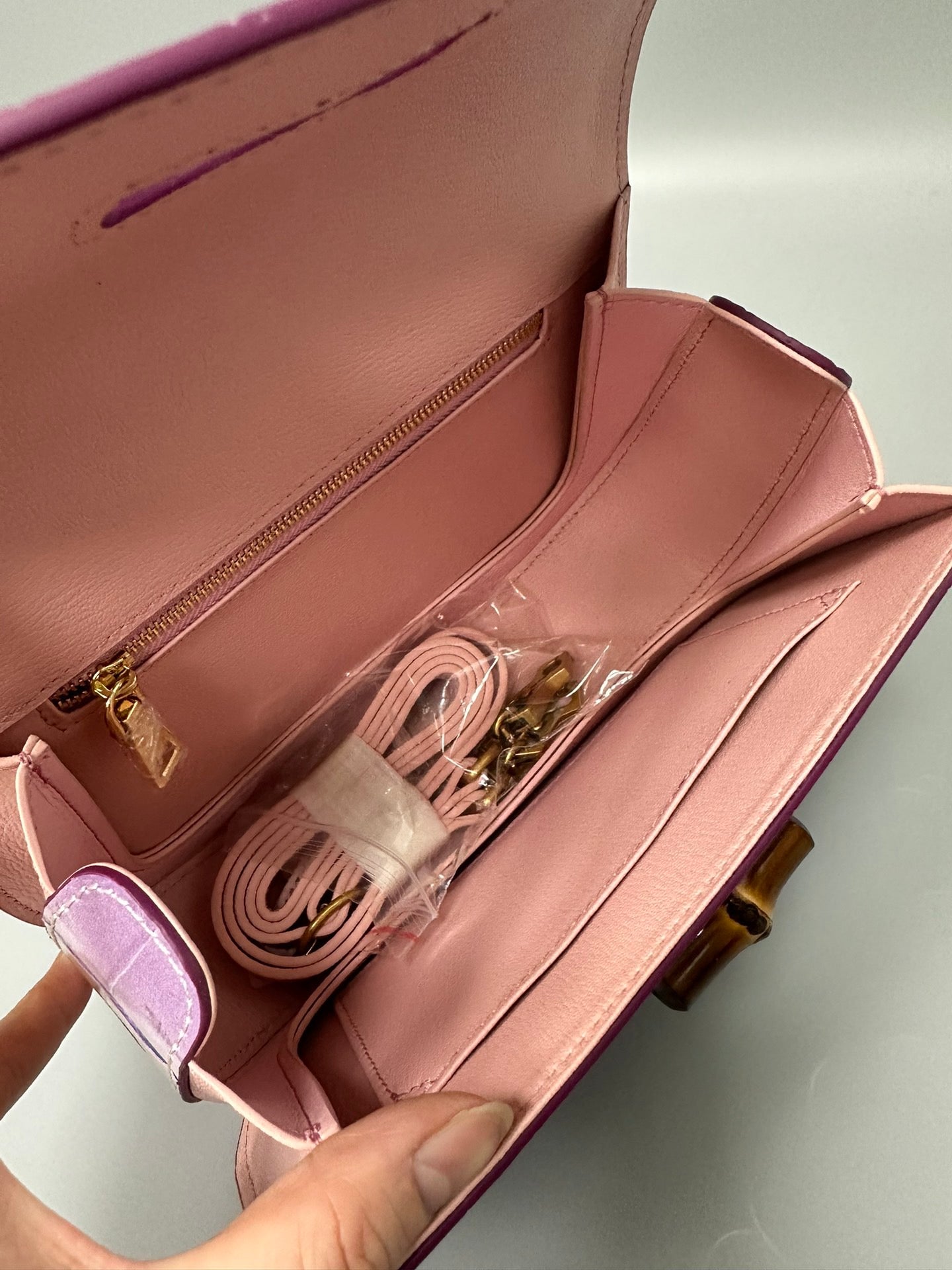 Brushed Crocodile Skin Leather Bamboo Top Handle Cross Body Bag