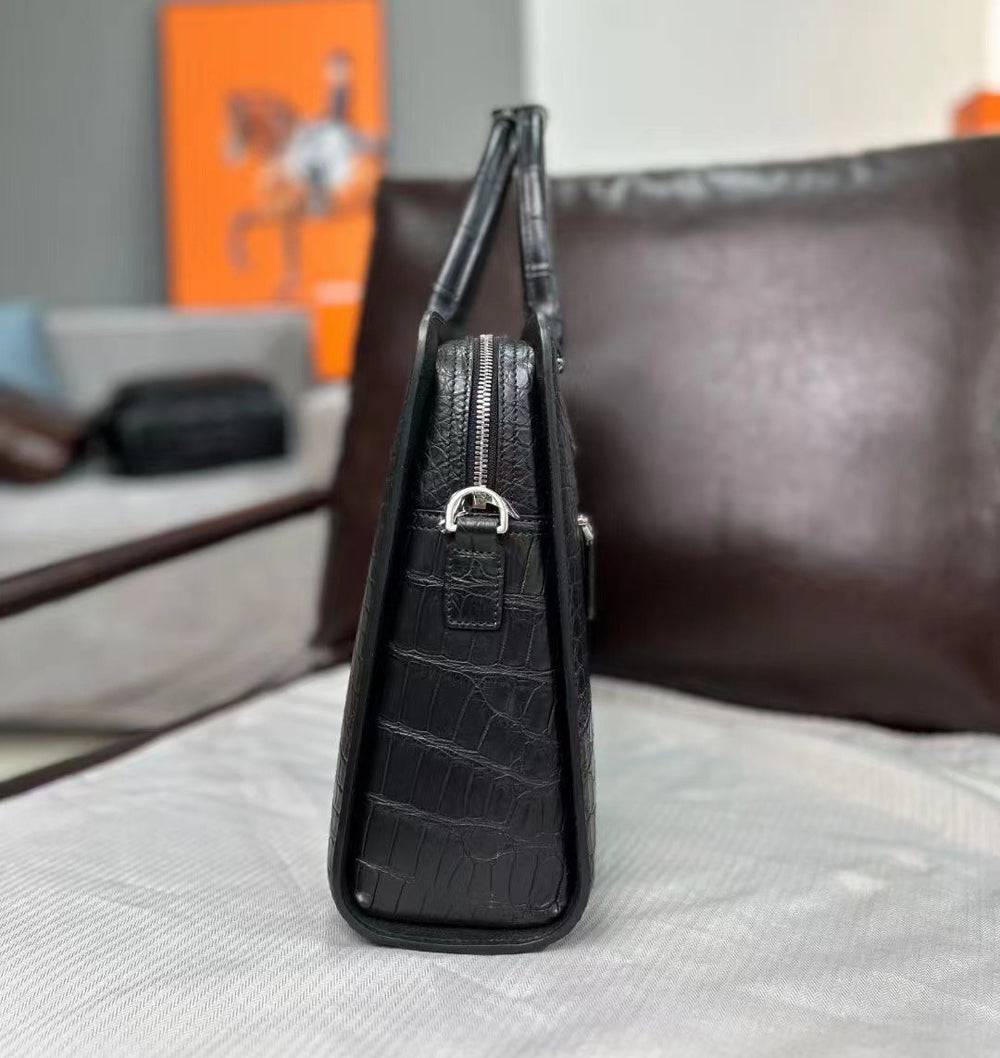 Genuine Crocodile Skin Leather Briefcase Black 3156