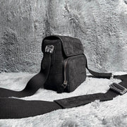 Men's Nubuck Crocodile Skin Leather Cross Body Shoulder Bag Black