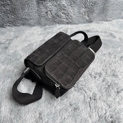 Men's Nubuck Crocodile Skin Leather Cross Body Shoulder Bag Black