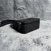 Men's Nubuck Crocodile Skin Leather Cross Body Shoulder Bag Black