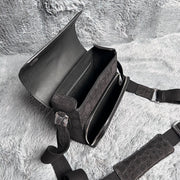 Men's Nubuck Crocodile Skin Leather Cross Body Shoulder Bag Black