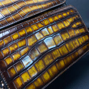 Men's Crocodile Skin Leather Cross Body Shoulder Bag Vintage Tan