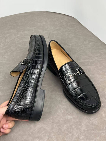 Crocodile Shoes Crocodile Loafer Slip-On Shoes Black