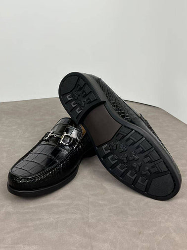 Crocodile Shoes Crocodile Loafer Slip-On Shoes Black