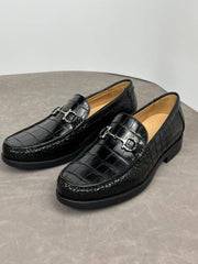Crocodile Shoes Crocodile Loafer Slip-On Shoes Black