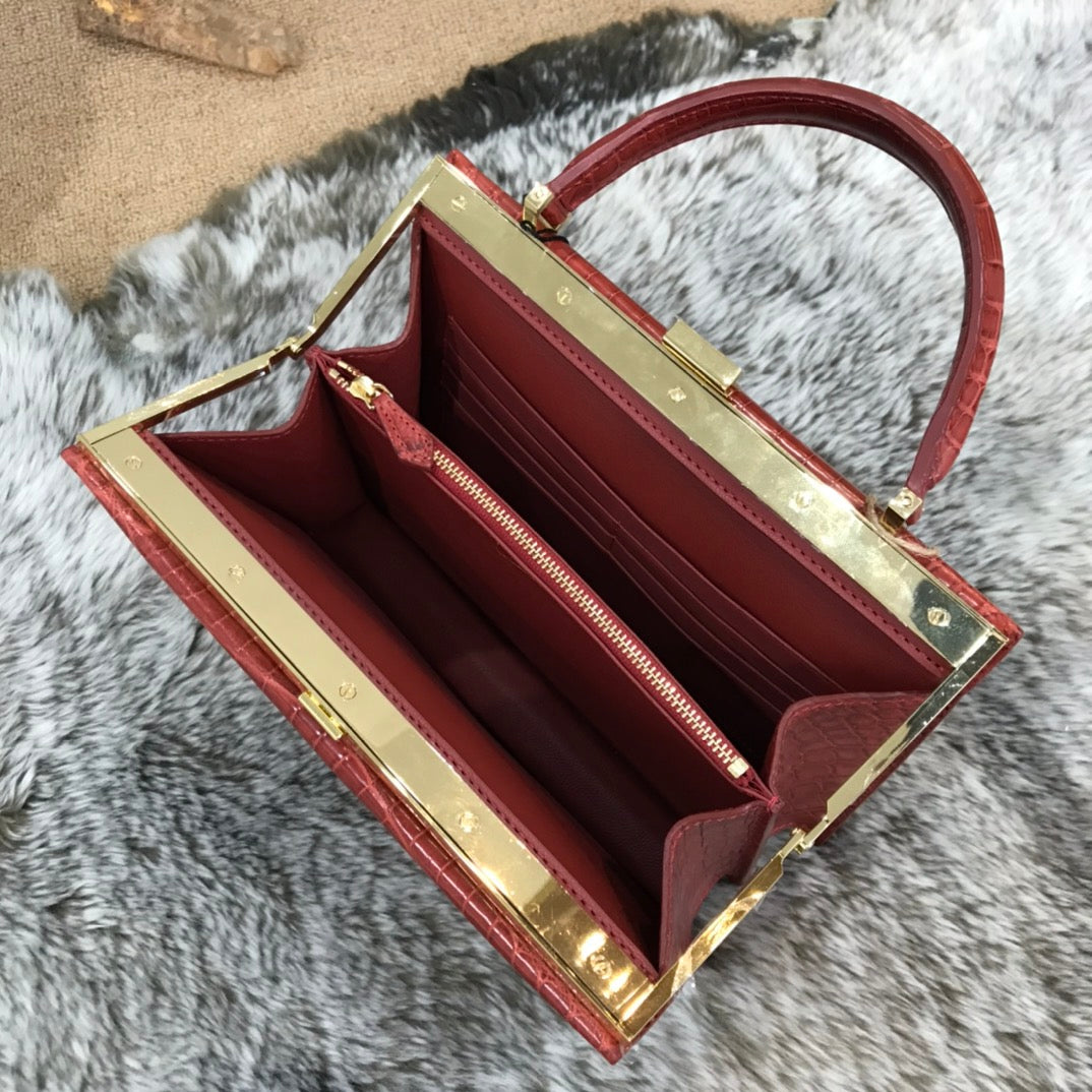 Crocodile Leather Evening Purse Top Handle Clutch Bag