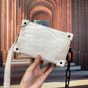 Mini Trunk Box Bag, Crocodile Skin Leather Trunk Box Bag