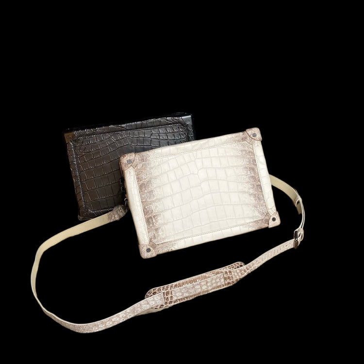 Large Trunk Box Bag, Crocodile Skin Leather Trunk Box Bag