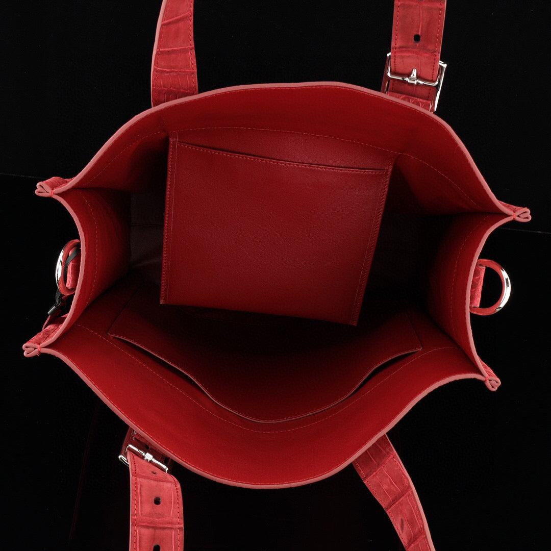 Unisex Nubuck Genuine Crocodile Skin Leather Large Shopper Tote Bag