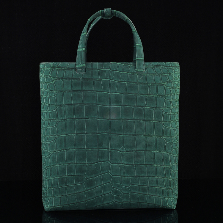 Unisex Nubuck Genuine Crocodile Skin Leather Large Shopper Hobo Tote Bags Dark Green