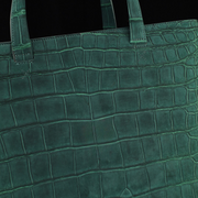 Unisex Nubuck Genuine Crocodile Skin Leather Large Shopper Hobo Tote Bags Dark Green