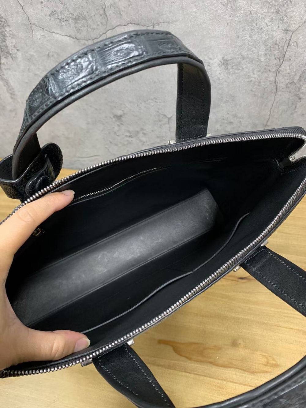 Genuine Crocodile Skin Bone Leather Briefcase 3185 Black