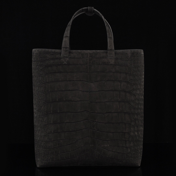 Unisex Nubuck Genuine Crocodile Skin Leather Large Shopper Hobo Tote Bags Black