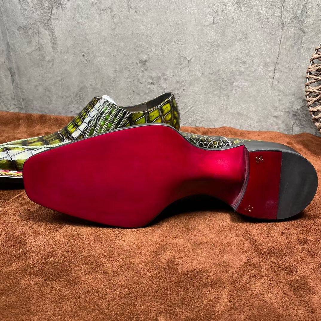 Crocodile Shoes Men's Crocodile Leather Norwegian Stitching Lace Up Dress Shoes Vintage Yellow