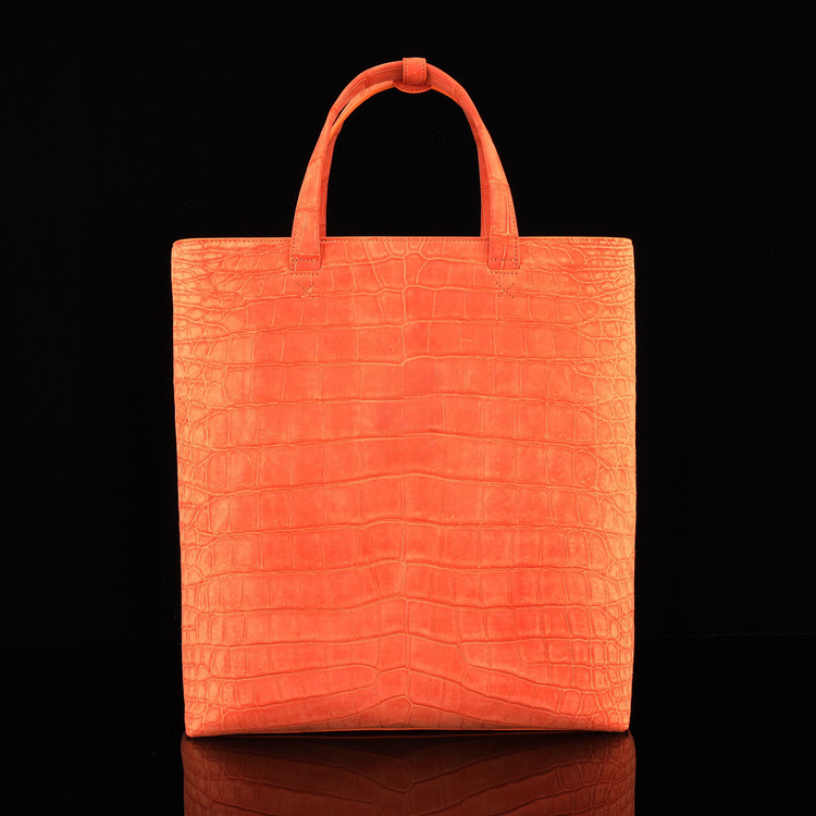 Unisex Nubuck Genuine Crocodile Skin Leather Large Shopper Hobo Tote Bags Orange