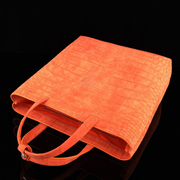 Unisex Nubuck Genuine Crocodile Skin Leather Large Shopper Hobo Tote Bags Orange