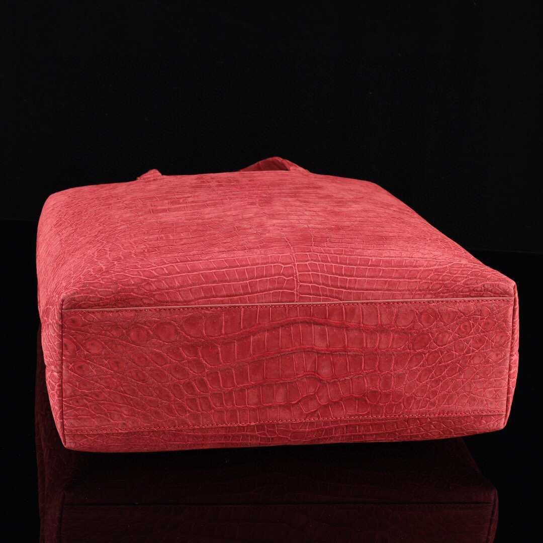 Nubuck Genuine Crocodile Skin Leather Large Shopper Hobo Tote Bags Red