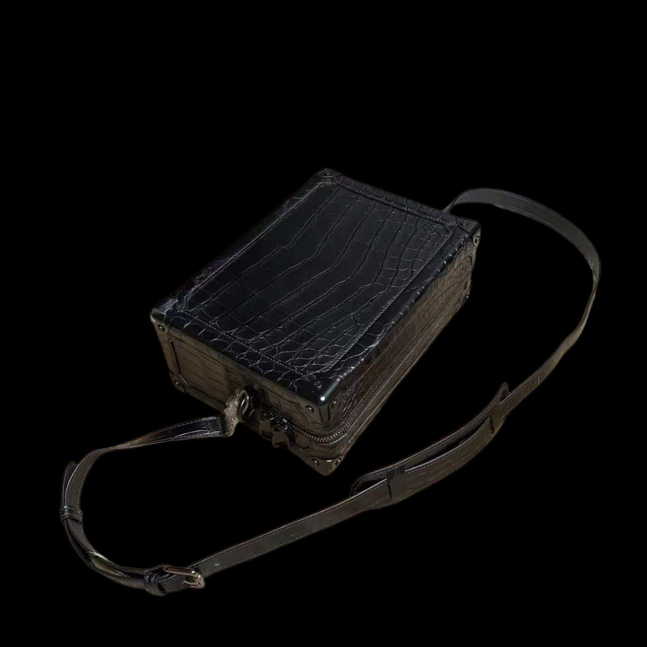 Large Trunk Box Bag, Crocodile Skin Leather Trunk Box Bag