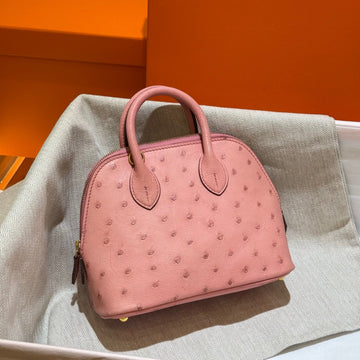 Womens Genuine Ostrich SKin Leather Shell Promennade Trapezoid Cross Body Bag Mini