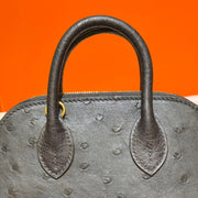 Womens Genuine Ostrich SKin Leather Shell Promennade Trapezoid Cross Body Bag Mini