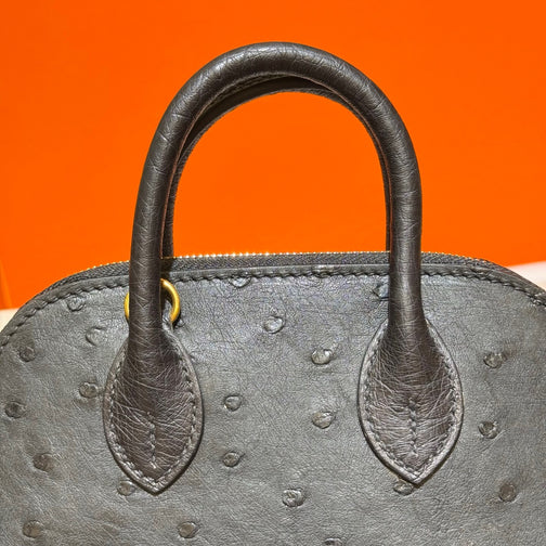 Womens Genuine Ostrich SKin Leather Shell Promennade Trapezoid Cross Body Bag Mini