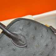 Womens Genuine Ostrich SKin Leather Shell Promennade Trapezoid Cross Body Bag Mini