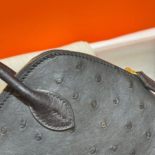 Womens Genuine Ostrich SKin Leather Shell Promennade Trapezoid Cross Body Bag Mini