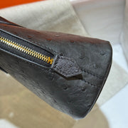 Womens Genuine Ostrich SKin Leather Shell Promennade Trapezoid Cross Body Bag Mini