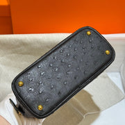 Womens Genuine Ostrich SKin Leather Shell Promennade Trapezoid Cross Body Bag Mini