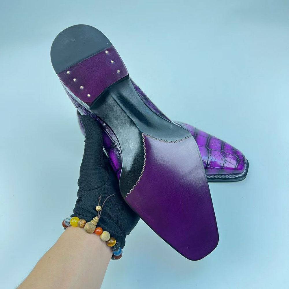 Crocodile Leather Norwegian Sewn Goodyear Fiddleback Sole Lace Up Dress Shoes Vintage Mauve