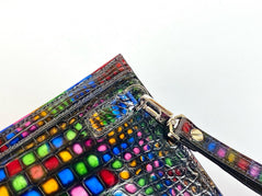 Crocodile Skin Leather Clutch , Stained Glass Style Rhapsody, Church Stained Glass Style Clutch