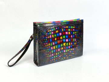 Crocodile Skin Leather Clutch , Stained Glass Style Rhapsody, Church Stained Glass Style Clutch