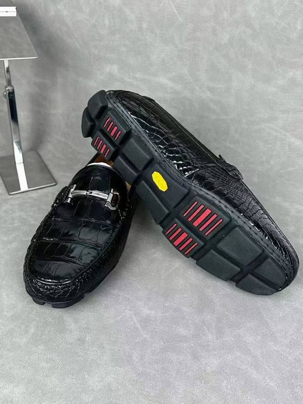 Crocodile Leather Shoes ,Crocodile Leather Men's Penny Loafer Dress Shoe Black S2120