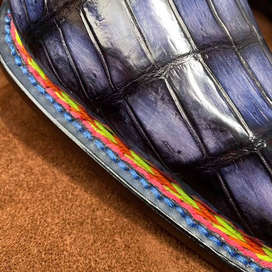 Crocodile Shoes Men's Crocodile Leather Norwegian Stitching Lace Up Dress Shoes Vintage Grey