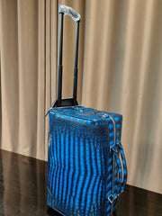 Genuine Crocodile Skin Leather Large Duffel Roller Handle Shoulder Business Travel Bag Vintage Blue
